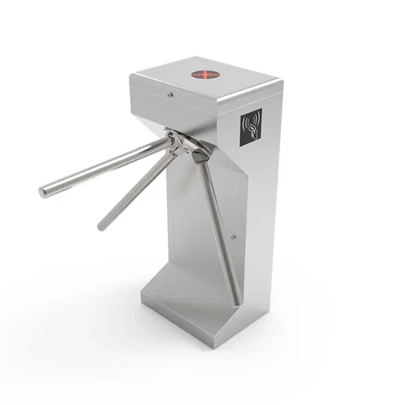 Stainless Steel Automatic Tripod Turnstile Gate with Integrated Biometric Attendance – Smart Staff Access and Time Tracking System