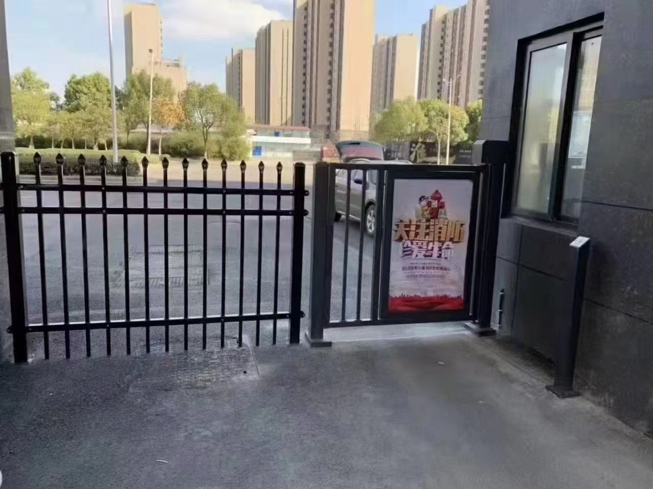 Heavy-duty pedestrian gate installation with integrated RFID contactless reader Singapore
