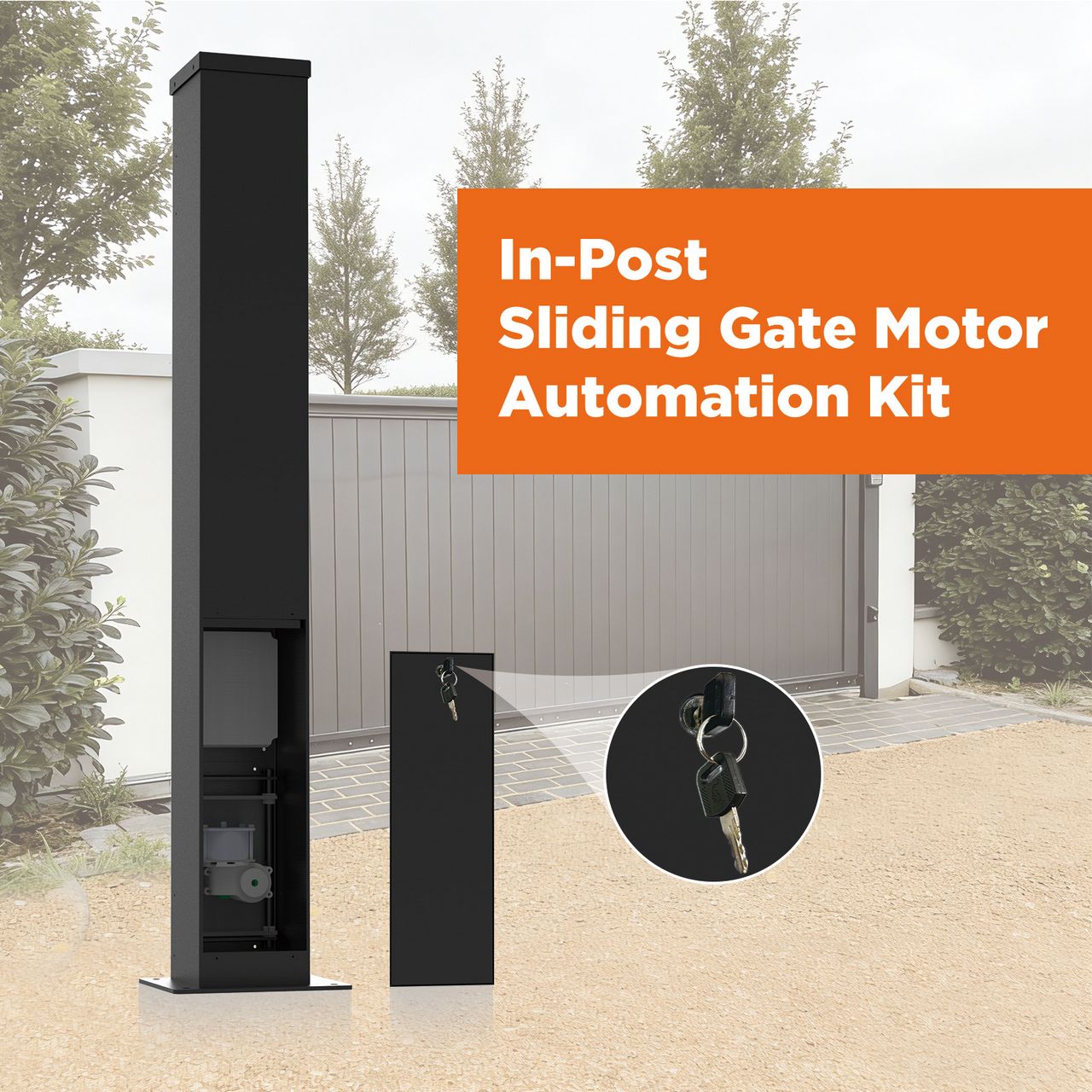 Custom masonry pillar core fitting for hidden autogate motors in residential carports