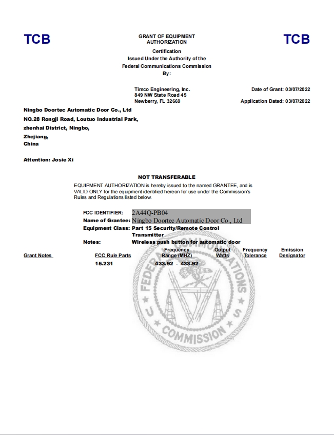 RoHS environmental regulation compliance certificate for gate motor components
