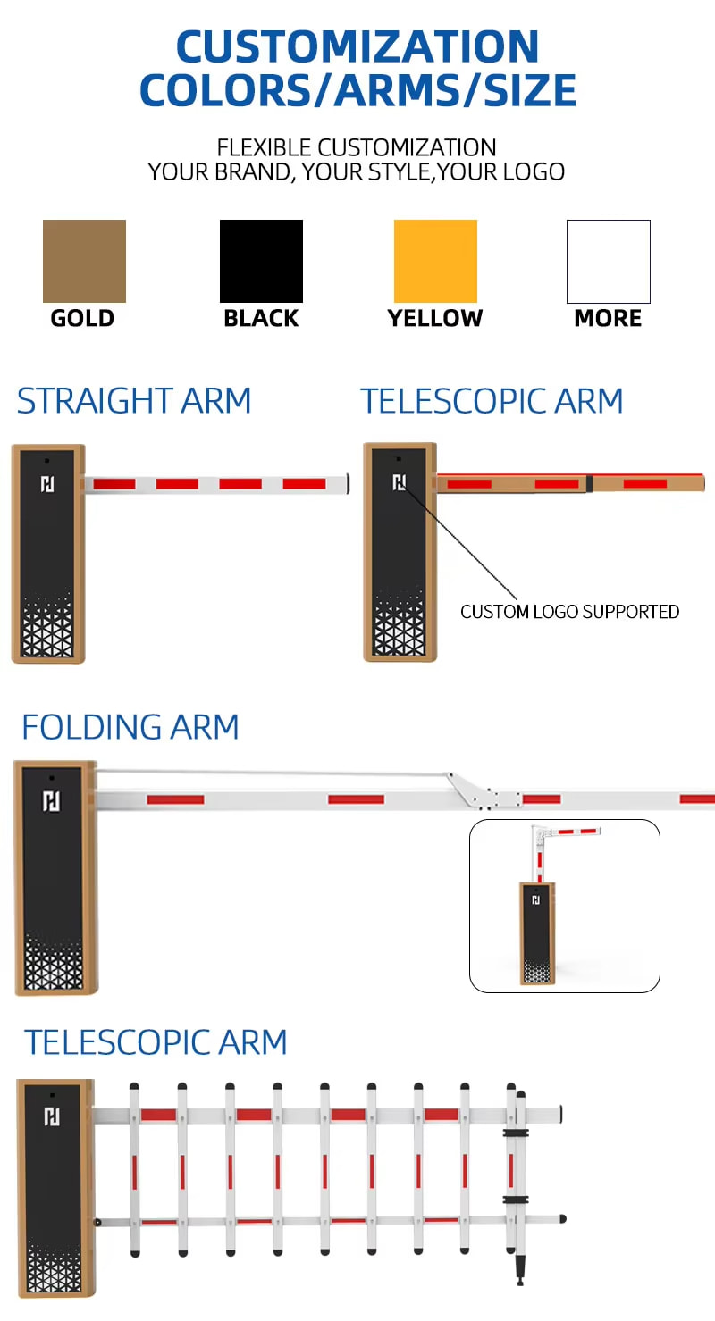Custom boom arm length configuration and logo branding for security gates